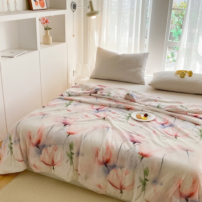 91家纺网 家纺一手货源 找家纺 梦莱斯2025新款印花夏被 梦思-红