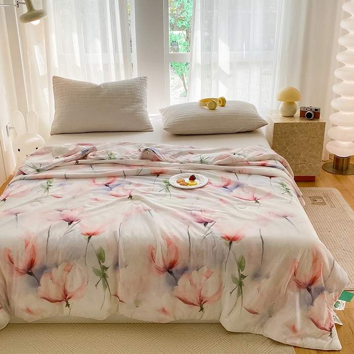 91家纺网 家纺一手货源 找家纺 梦莱斯2025新款印花夏被 梦思-红