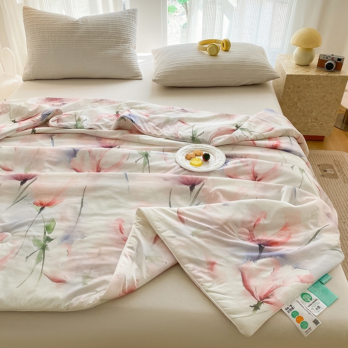 91家纺网 家纺一手货源 找家纺 梦莱斯2025新款印花夏被 梦思-红