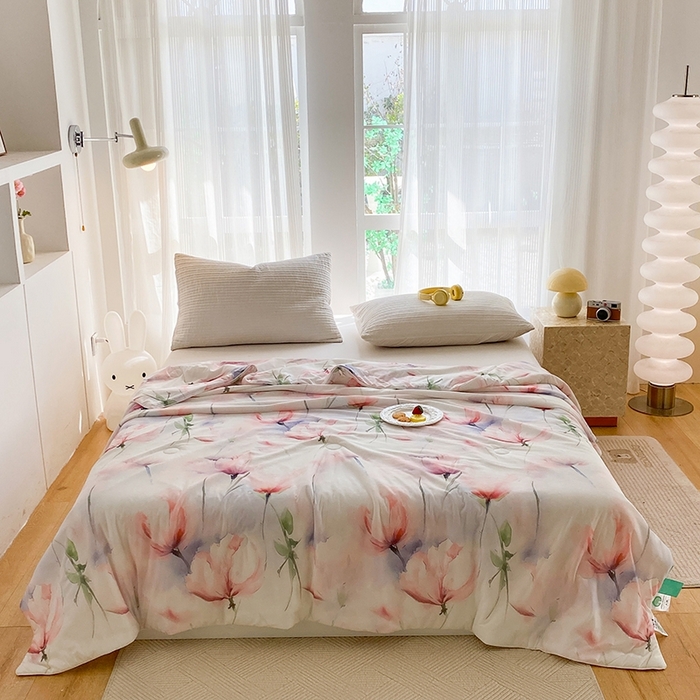 91家纺网 家纺一手货源 找家纺 梦莱斯2025新款印花夏被 梦思-红