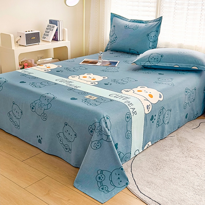 91家纺网 家纺一手货源 找家纺 丝芙妮家居（原乐视家纺） 2025春夏新款全棉纯棉混纺云糯棉双层纱单床单 床单单件 淘气熊