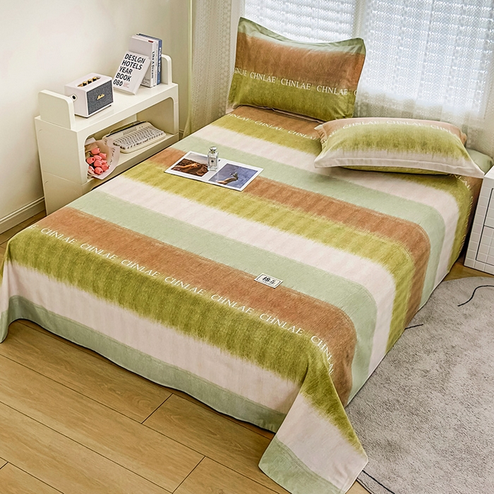 91家纺网 家纺一手货源 找家纺 丝芙妮家居（原乐视家纺） 2025春夏新款全棉纯棉混纺云糯棉双层纱单床单 床单单件 伊甸-绿