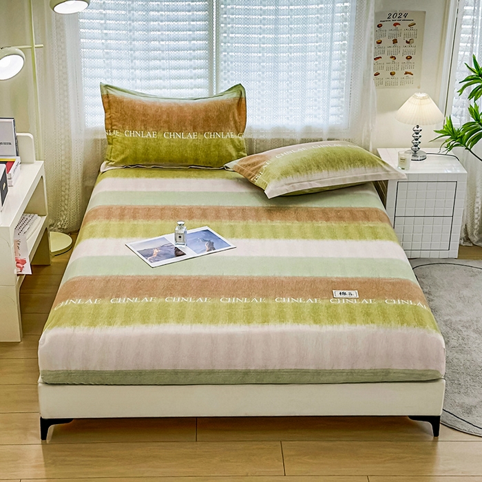 91家纺网 家纺一手货源 找家纺 丝芙妮家居（原乐视家纺） 2025春夏新款全棉纯棉混纺云糯棉双层纱单床单 床单单件 伊甸-绿