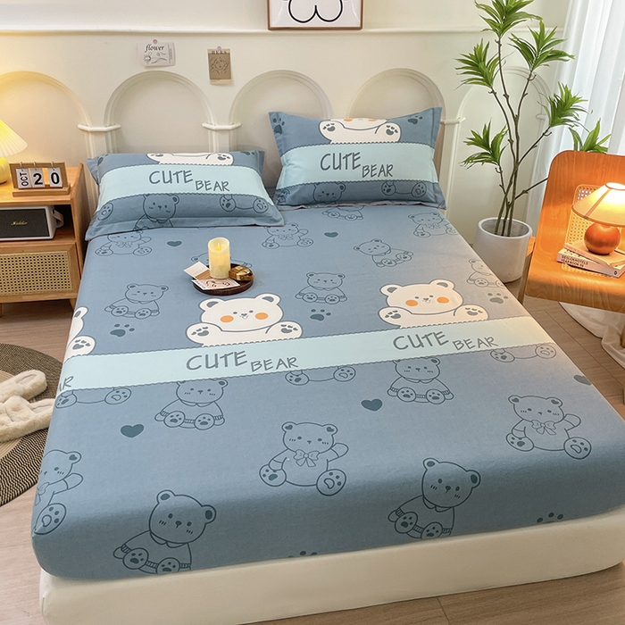 91家纺网 家纺一手货源 找家纺 丝芙妮家居（原乐视家纺） 2025春夏新款全棉纯棉混纺云糯棉双层纱单床笠 床笠单件 淘气熊