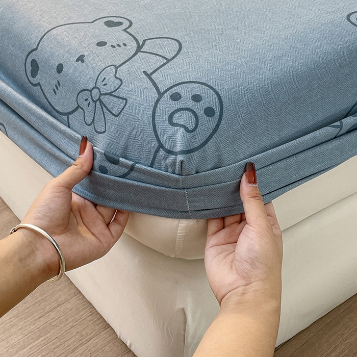 91家纺网 家纺一手货源 找家纺 丝芙妮家居（原乐视家纺） 2025春夏新款全棉纯棉混纺云糯棉双层纱单床笠 床笠单件 淘气熊