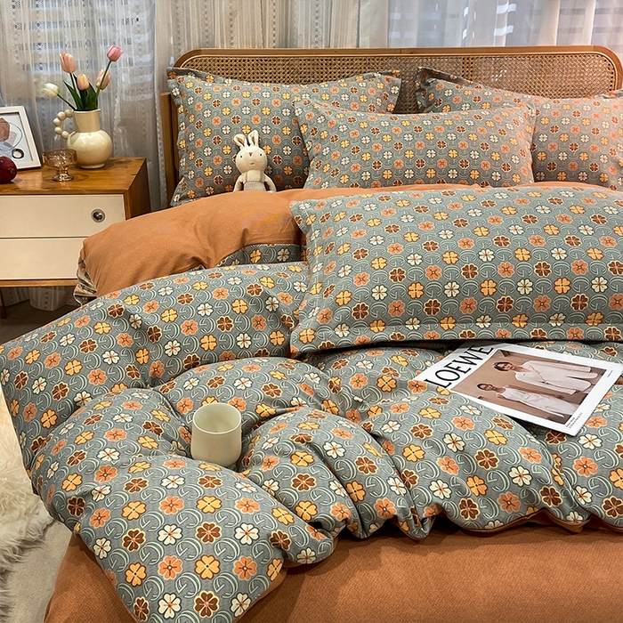 91家纺网 家纺一手货源 找家纺 丝芙妮家居（原乐视家纺） 2025新款全棉纯棉云糯棉双层纱套件系列 叶叶生香