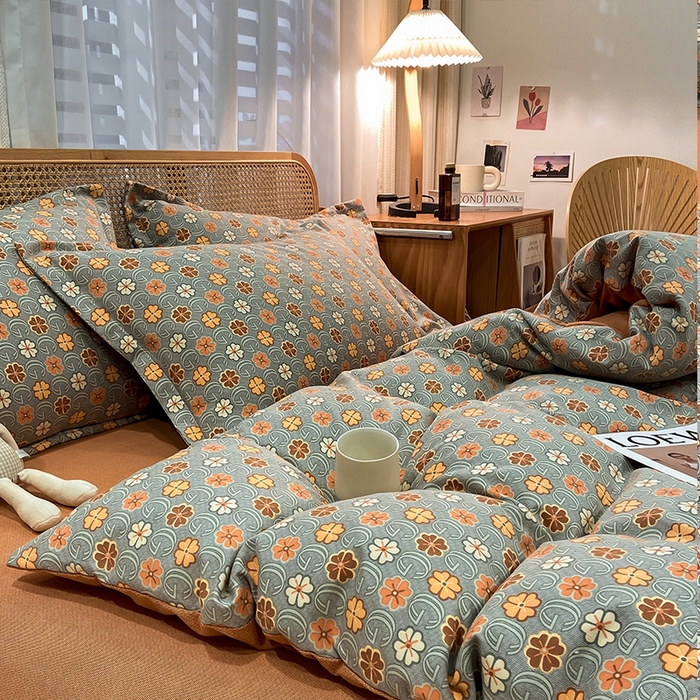 91家纺网 家纺一手货源 找家纺 丝芙妮家居（原乐视家纺） 2025新款全棉纯棉云糯棉双层纱套件系列 叶叶生香