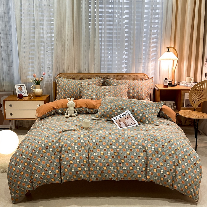 91家纺网 家纺一手货源 找家纺 丝芙妮家居（原乐视家纺） 2025新款全棉纯棉云糯棉双层纱套件系列 叶叶生香