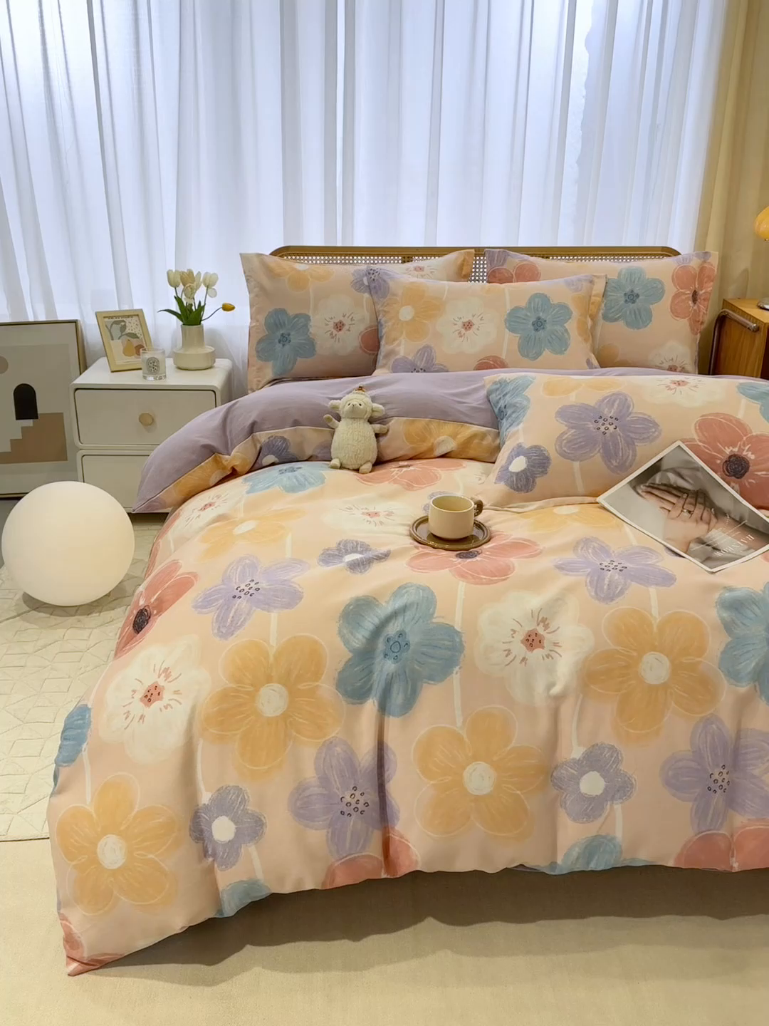 91家纺网 家纺一手货源 找家纺 丝芙妮家居（原乐视家纺） 2025新款全棉纯棉云糯棉双层纱套件系列 花晓