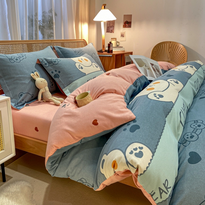 91家纺网 家纺一手货源 找家纺 丝芙妮家居（原乐视家纺） 2025新款全棉纯棉云糯棉双层纱套件系列 淘气熊