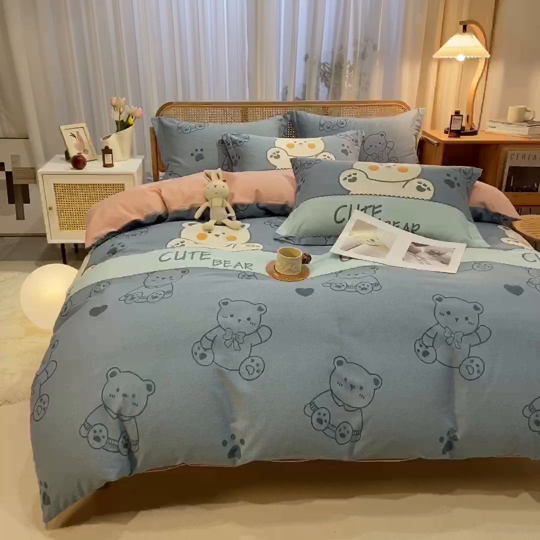 91家纺网 家纺一手货源 找家纺 丝芙妮家居（原乐视家纺） 2025新款全棉纯棉云糯棉双层纱套件系列 淘气熊