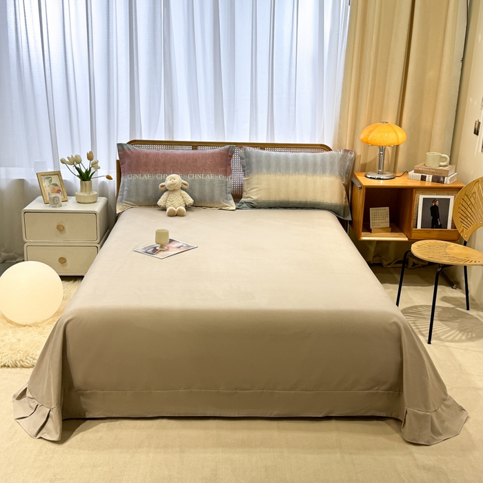 91家纺网 家纺一手货源 找家纺 丝芙妮家居（原乐视家纺） 2025新款全棉纯棉云糯棉双层纱套件系列 伊甸-灰