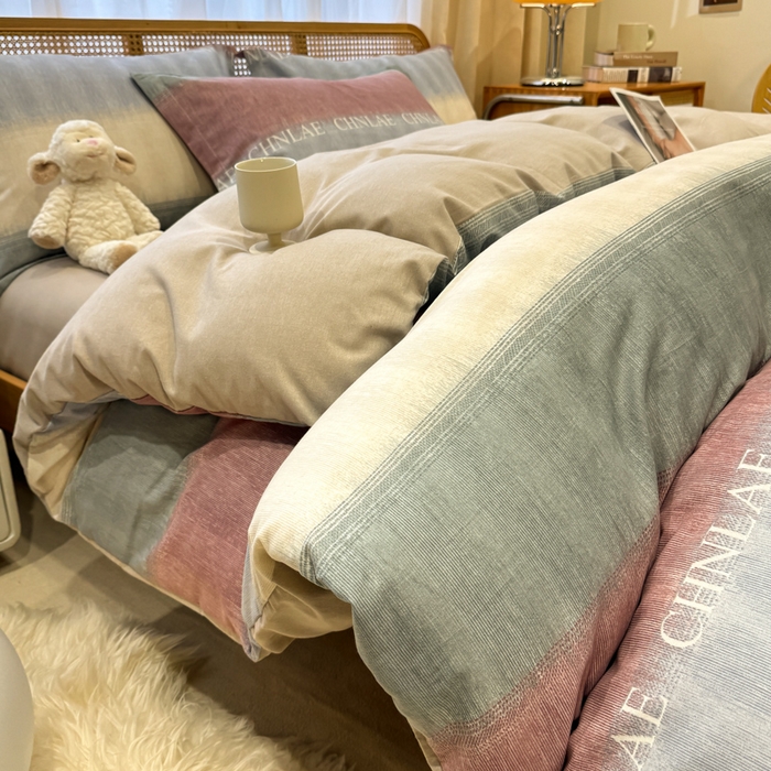 91家纺网 家纺一手货源 找家纺 丝芙妮家居（原乐视家纺） 2025新款全棉纯棉云糯棉双层纱套件系列 伊甸-灰