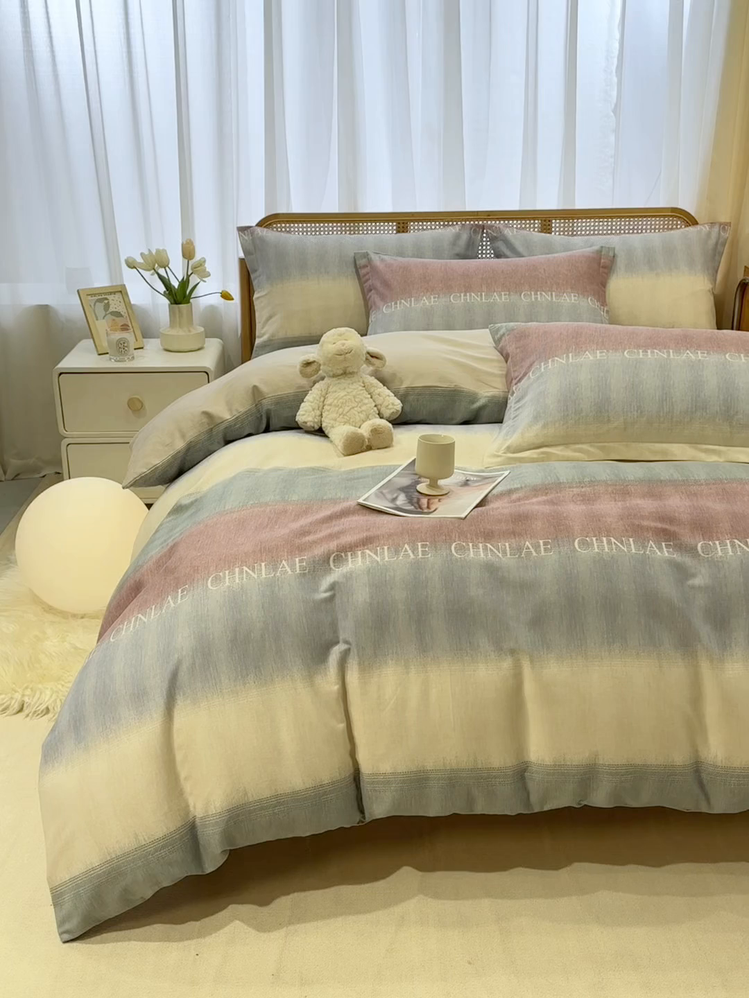 91家纺网 家纺一手货源 找家纺 丝芙妮家居（原乐视家纺） 2025新款全棉纯棉云糯棉双层纱套件系列 伊甸-灰