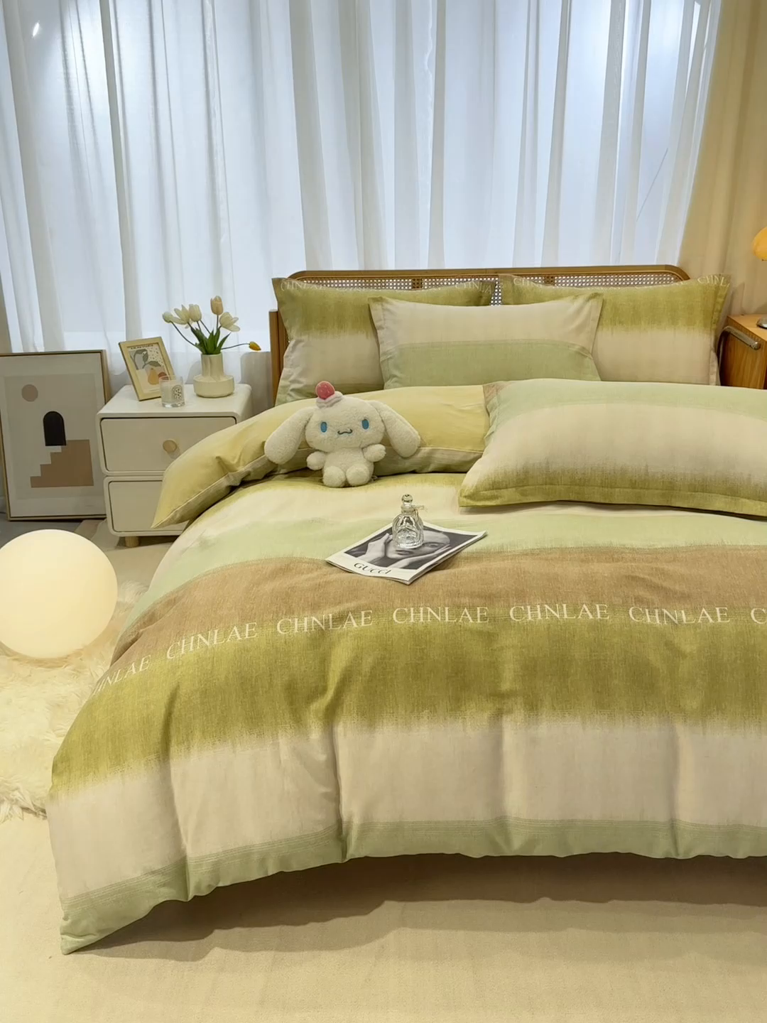 91家纺网 家纺一手货源 找家纺 丝芙妮家居（原乐视家纺） 2025新款全棉纯棉云糯棉双层纱套件系列 伊甸-绿