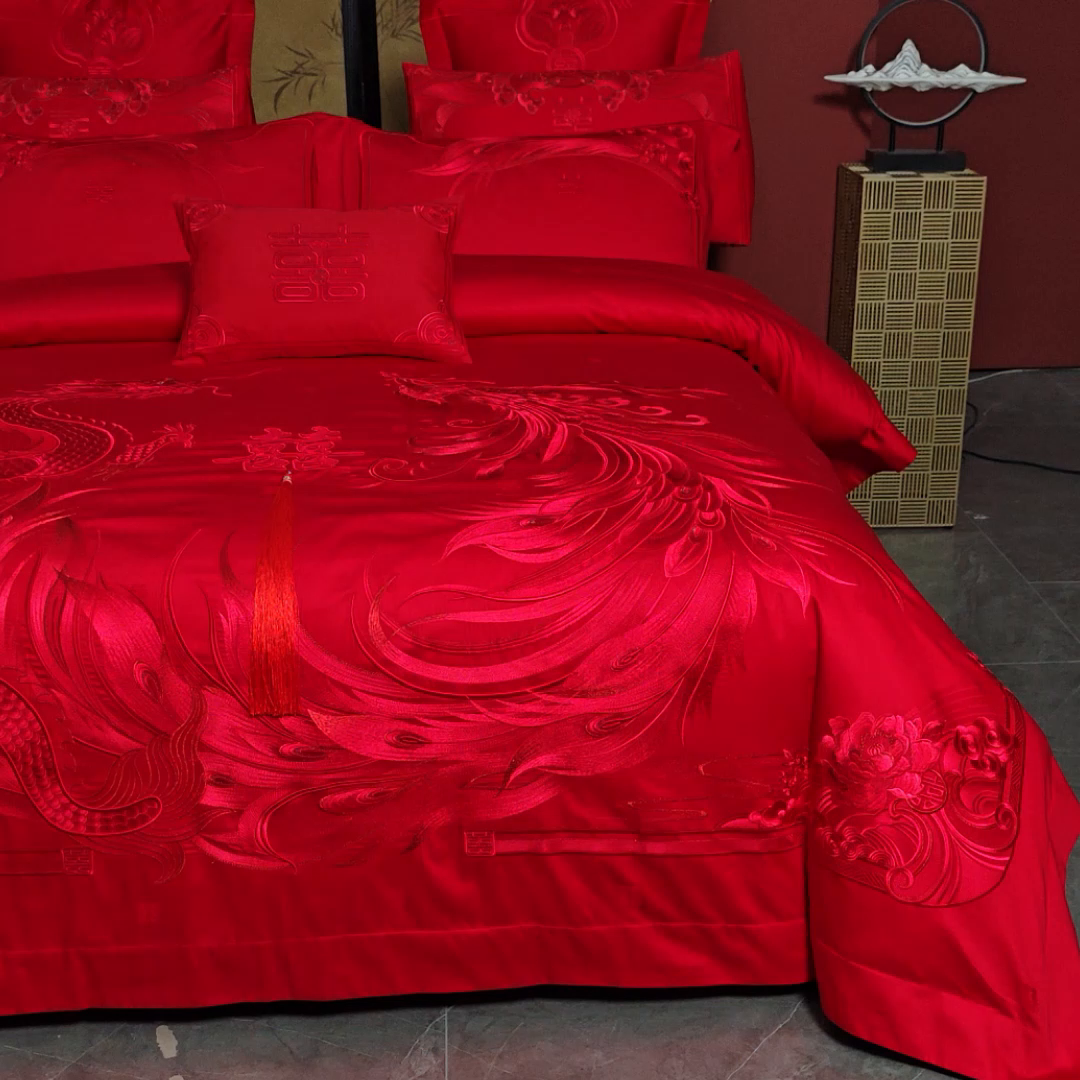 91家纺网 家纺一手货源 找家纺 用心 2025新款婚庆全棉刺绣四件套多件套系列