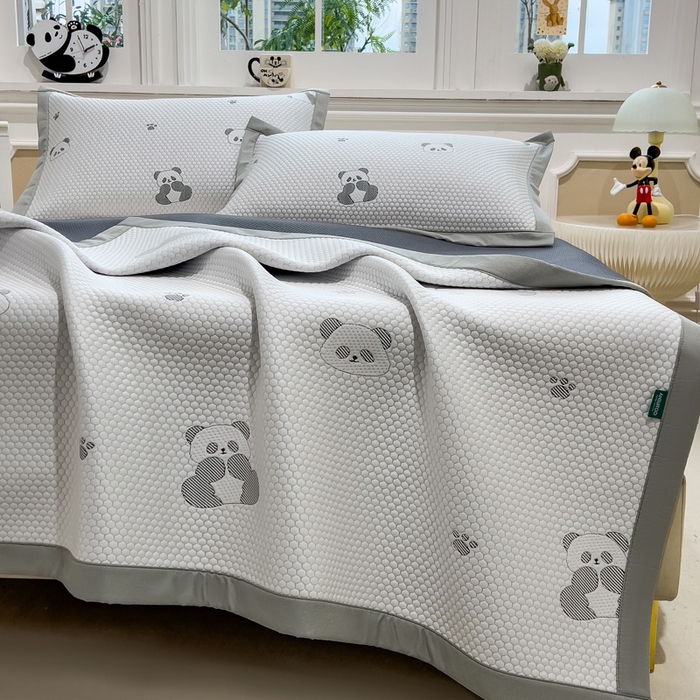 91家纺网 家纺一手货源 找家纺 席世家 2025新款A类凉感冰豆豆凉席-花卉卡通系列 呆萌熊猫