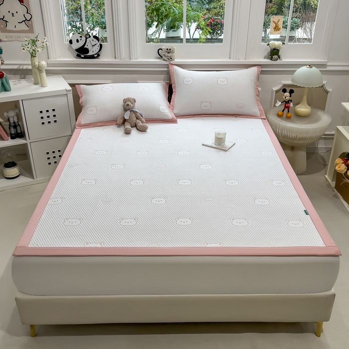 席世家 2025新款A类凉感冰豆豆凉席-花卉卡通系列 小熊-粉