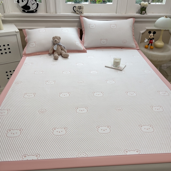 91家纺网 家纺一手货源 找家纺 席世家 2025新款A类凉感冰豆豆凉席-花卉卡通系列 小熊-粉