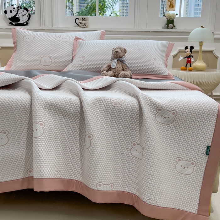 91家纺网 家纺一手货源 找家纺 席世家 2025新款A类凉感冰豆豆凉席-花卉卡通系列 小熊-粉