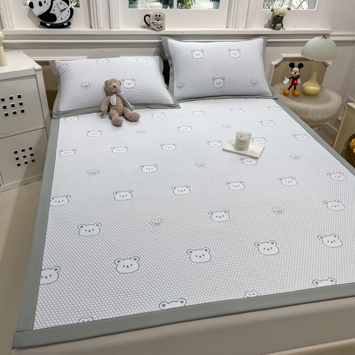 91家纺网 家纺一手货源 找家纺 席世家 2025新款A类凉感冰豆豆凉席-花卉卡通系列 小熊-蓝