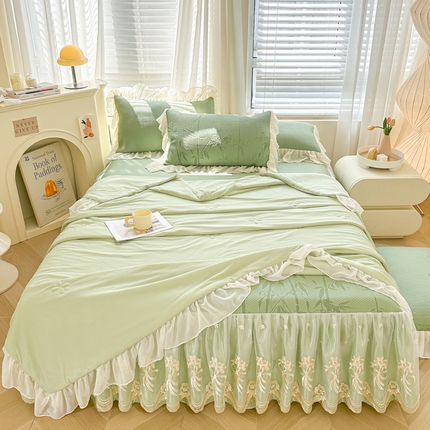 91家纺网 家纺一手货源 找家纺 （总）好儿喜家纺 2025新款赛雅系列凉席床裙冰丝席床罩韩式凉感豆豆凉席床盖