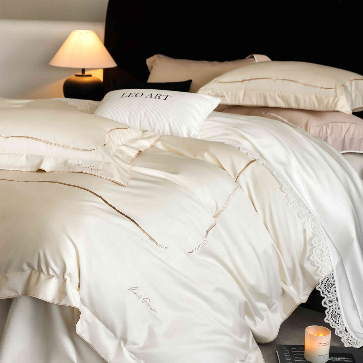 91家纺网 家纺一手货源 找家纺 涞澳家纺 2025新款80S全棉贡缎小蛮腰四件套-浅依 浅依-奶白