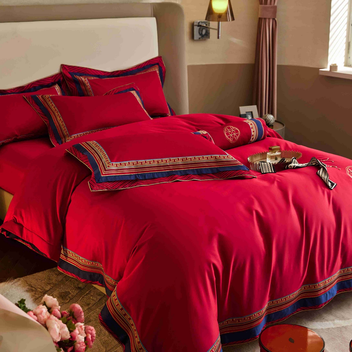 91家纺网 家纺一手货源 找家纺 涞澳家纺 2025新款婚庆款四件套 新禧双缘