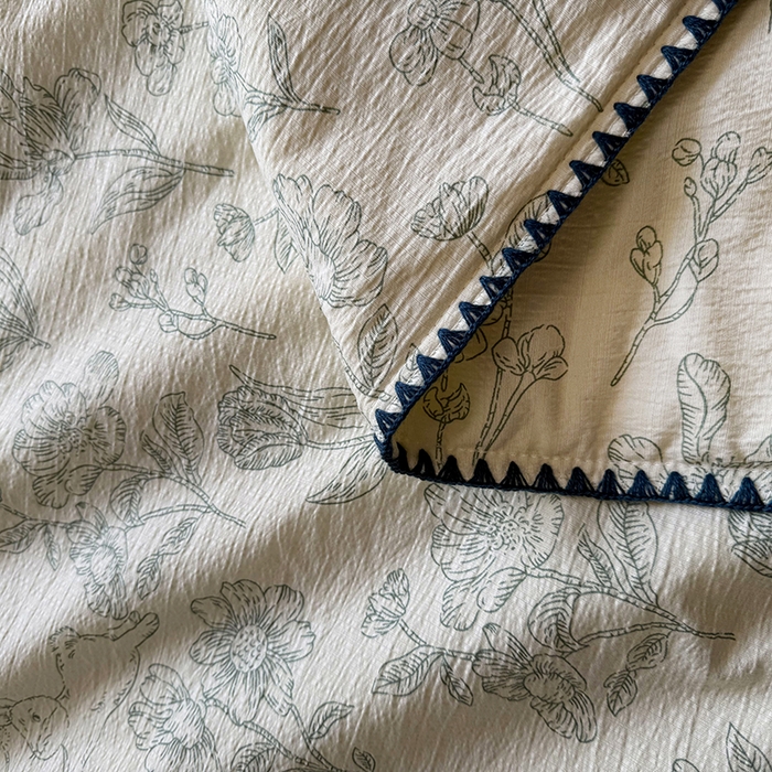 91家纺网 家纺一手货源 找家纺 星巴k家纺 2025新款春夏云感双层纱A类母婴级三角针夏被贝壳边夏凉被贝壳绣【可提供买家秀】 贝壳绣-海像森林