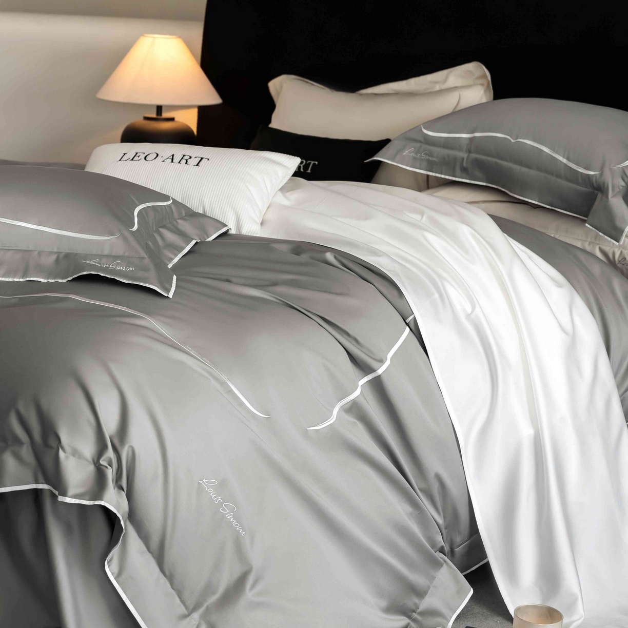 91家纺网 家纺一手货源 找家纺 涞澳家纺 2025新款80S全棉贡缎小蛮腰四件套-浅依 浅依-烟灰