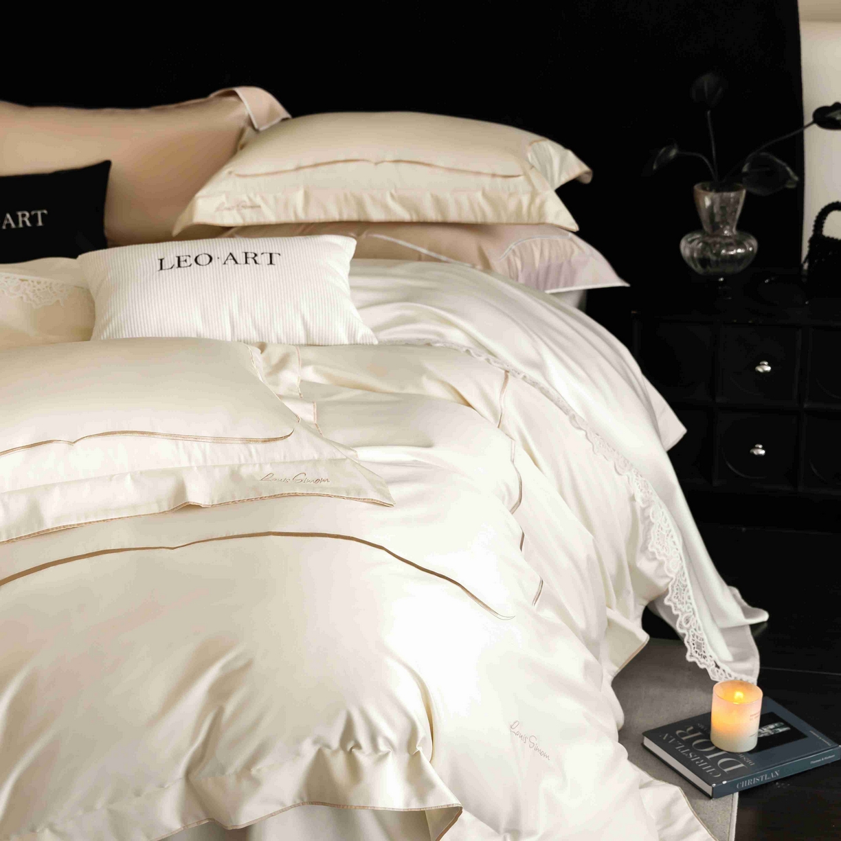 91家纺网 家纺一手货源 找家纺 涞澳家纺 2025新款80S全棉贡缎小蛮腰四件套-浅依 浅依-奶白