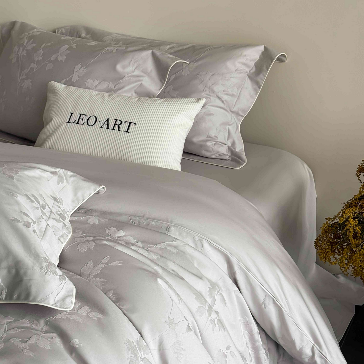 91家纺网 家纺一手货源 找家纺 涞澳家纺 2025新款全棉提花四件套 碧玉-灰白