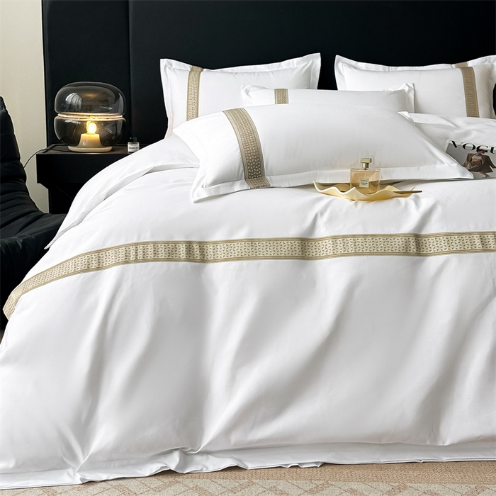 91家纺网 家纺一手货源 找家纺 梦庭帛美 2025新款宾馆刺绣四件套 古巴-卡其