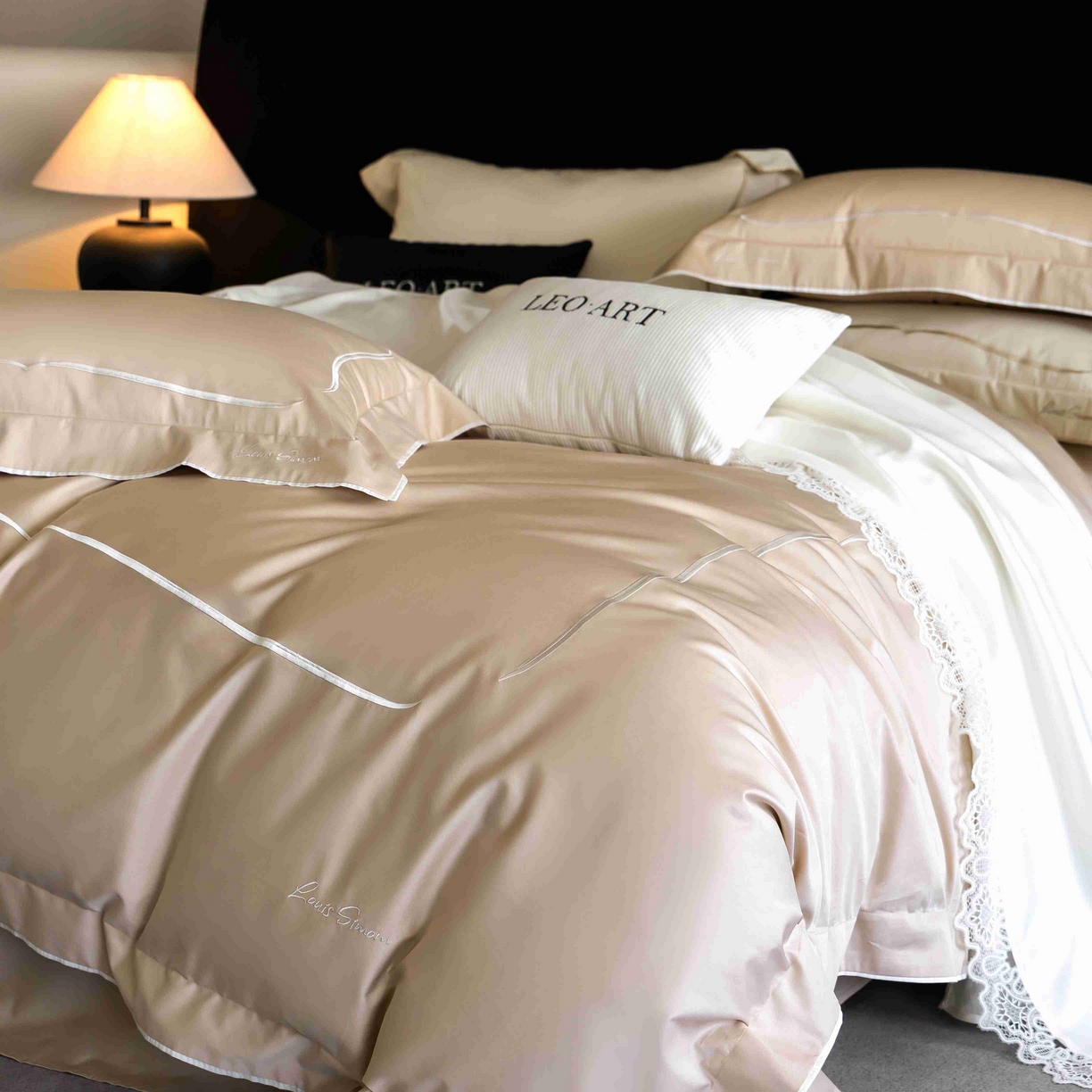 91家纺网 家纺一手货源 找家纺 涞澳家纺 2025新款80S全棉贡缎小蛮腰四件套-浅依 浅依-香槟