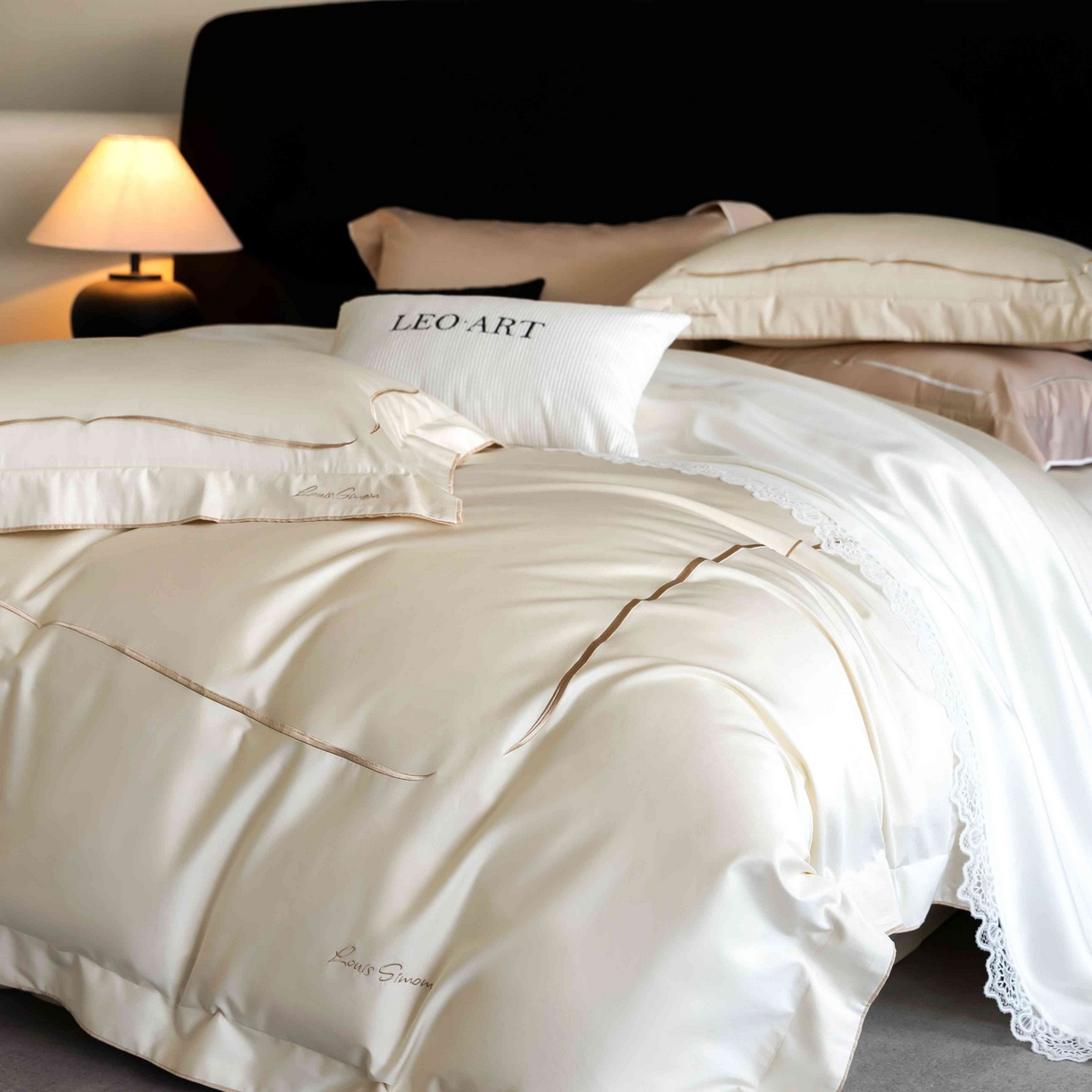 91家纺网 家纺一手货源 找家纺 涞澳家纺 2025新款80S全棉贡缎小蛮腰四件套-浅依 浅依-奶白