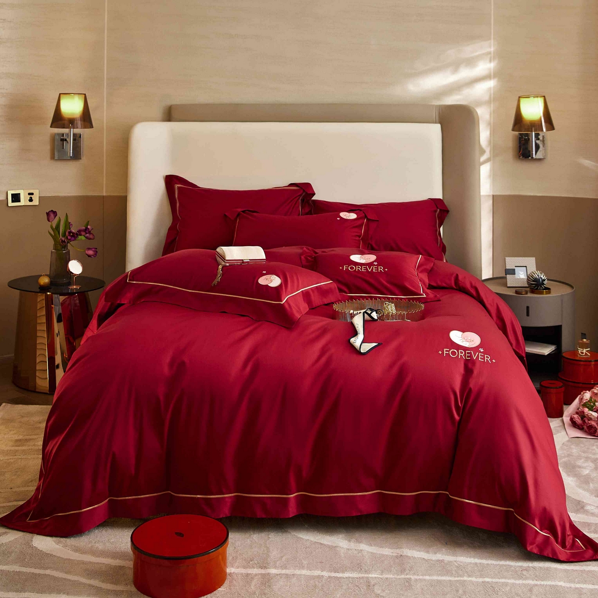 91家纺网 家纺一手货源 找家纺 涞澳家纺 2025新款婚庆款四件套 巴黎之爱