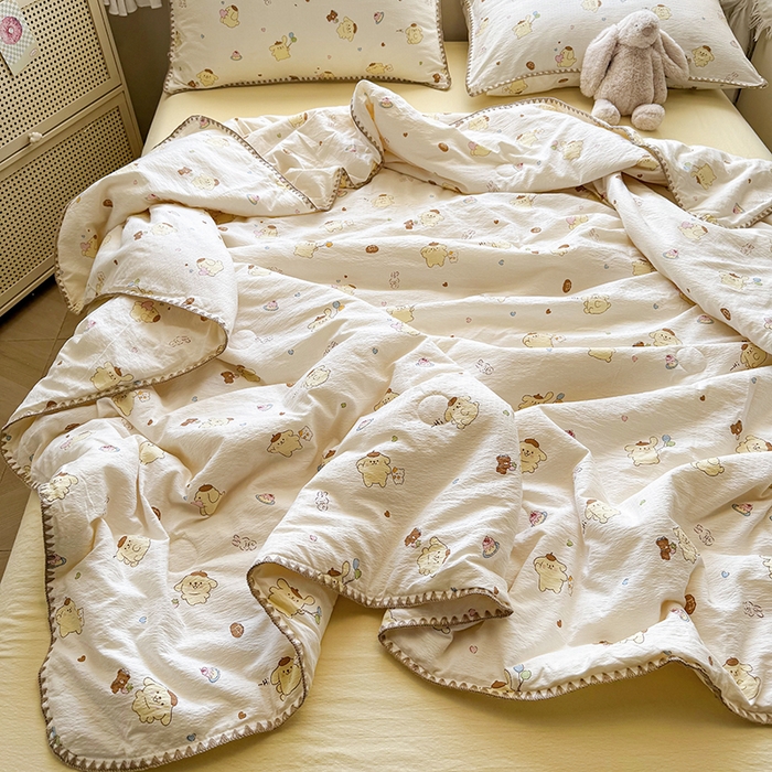 91家纺网 家纺一手货源 找家纺 星巴k家纺 2025新款春夏云感双层纱A类母婴级三角针夏被贝壳边夏凉被贝壳绣【可提供买家秀】 贝壳绣-奶罐布丁