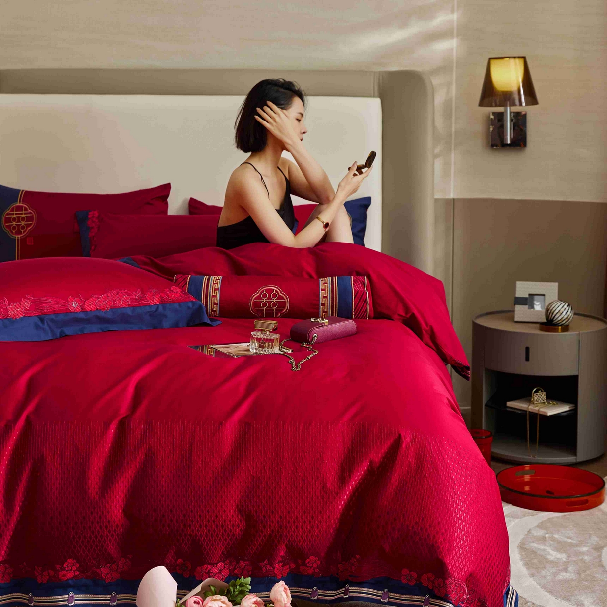 91家纺网 家纺一手货源 找家纺 涞澳家纺 2025新款婚庆款四件套 喜悦花嫁