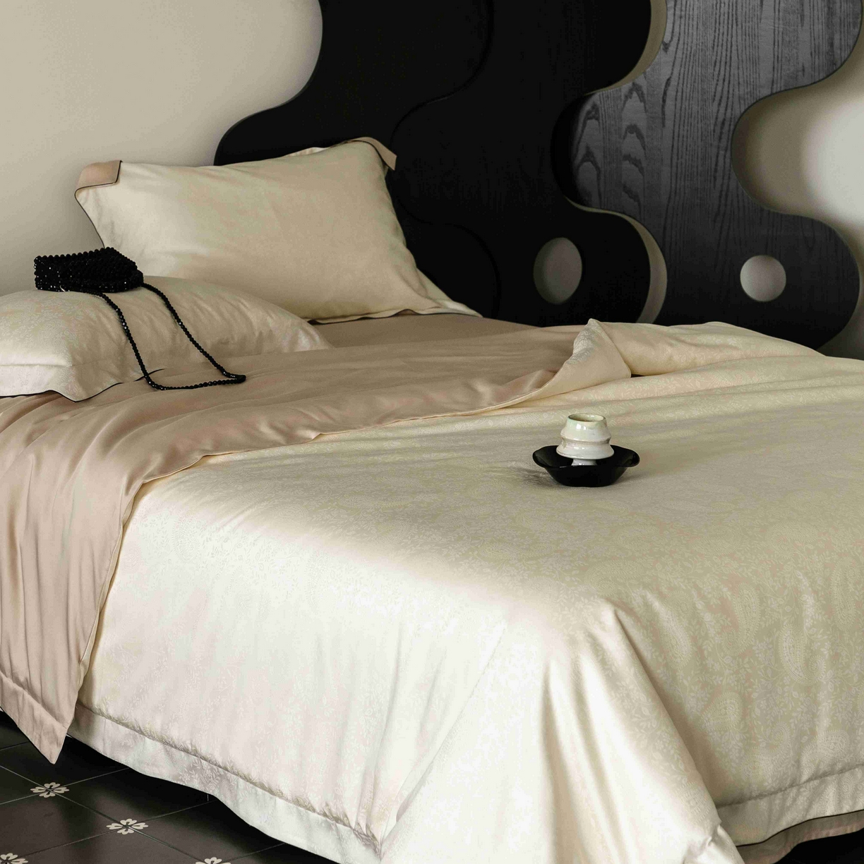 91家纺网 家纺一手货源 找家纺 涞澳家纺 2025新款60支天丝棉提花四件套 海瑟薇-明月白