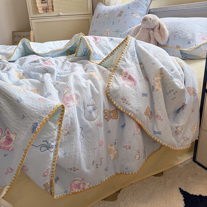 91家纺网 家纺一手货源 找家纺 星巴k家纺 2025新款春夏云感双层纱A类母婴级三角针夏被贝壳边夏凉被贝壳绣【可提供买家秀】 贝壳绣-小猫时光