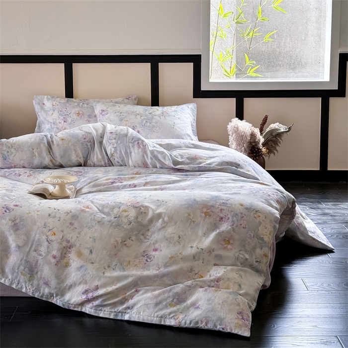 91家纺网 家纺一手货源 找家纺 窝米 2025春季新品全棉双层纱油画风花卉四件套系列（梦境花园、花研巧语） 熙春