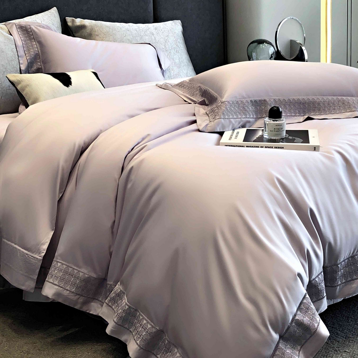 91家纺网 家纺一手货源 找家纺 涞澳家纺 2025新款60S天丝棉花边款四件套-星雅 星雅-紫玉兰