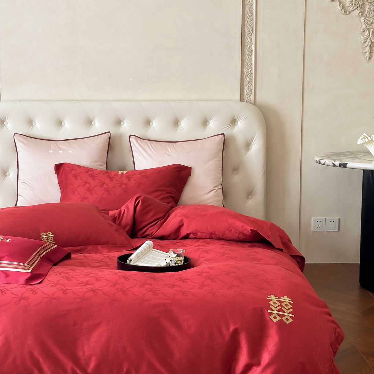 91家纺网 家纺一手货源 找家纺 涞澳家纺 2025新款婚庆款四件套 天作之合