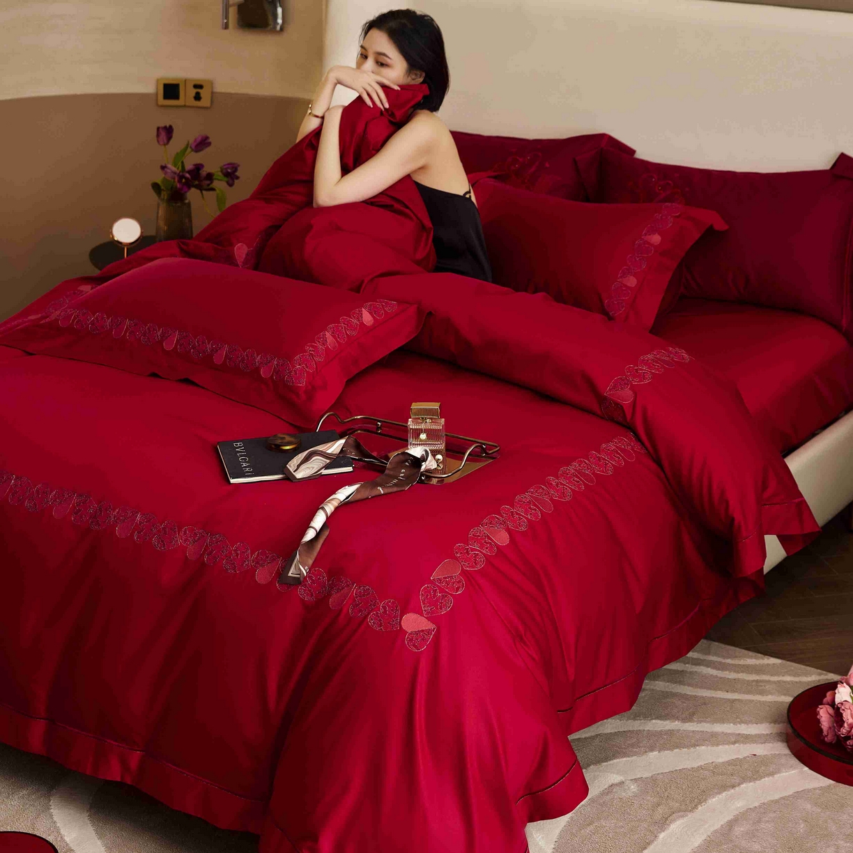 91家纺网 家纺一手货源 找家纺 涞澳家纺 2025新款婚庆款四件套 缘定今生