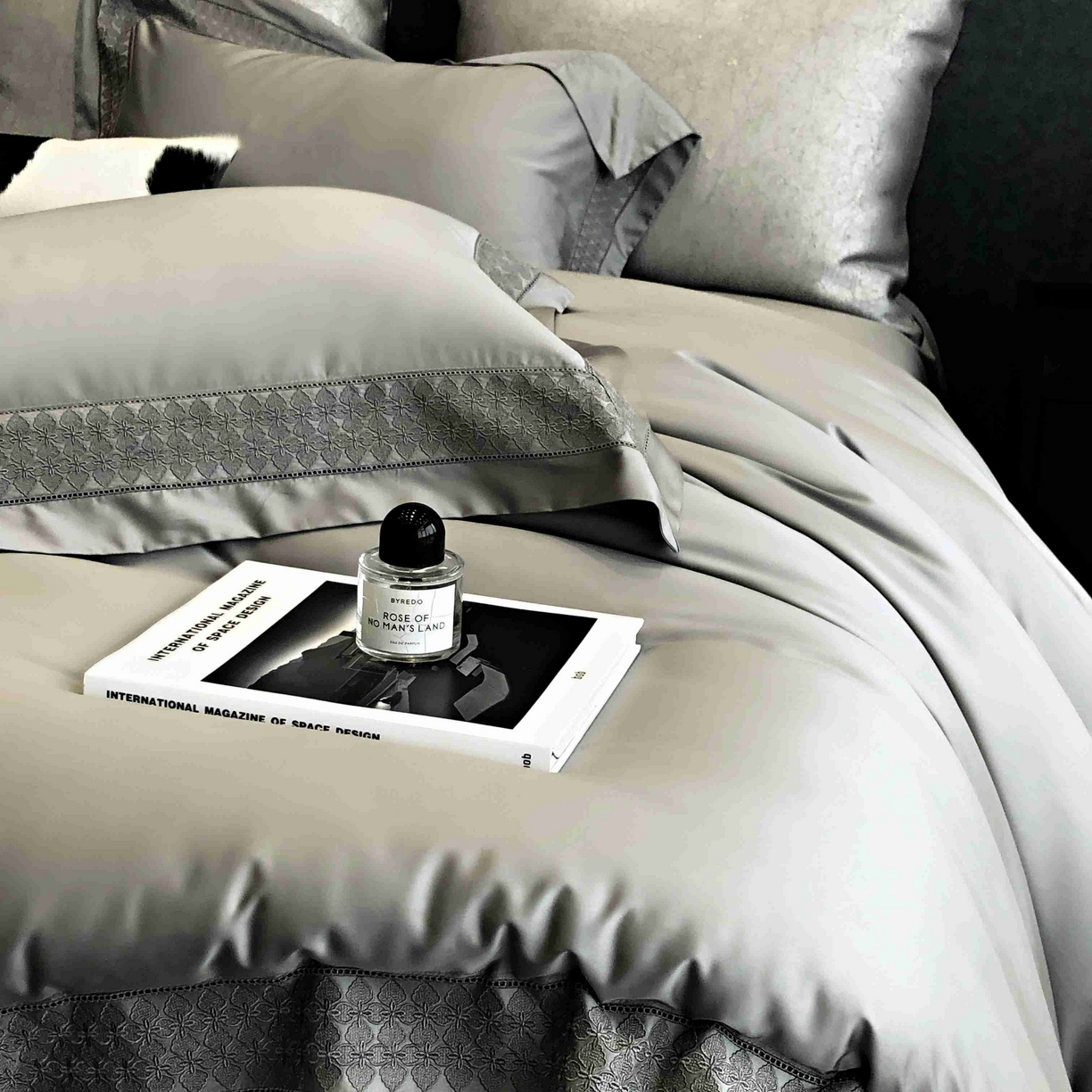 91家纺网 家纺一手货源 找家纺 涞澳家纺 2025新款60S天丝棉花边款四件套-星雅 星雅-大理石灰