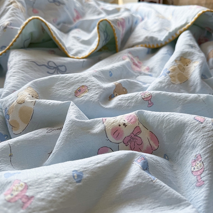 91家纺网 家纺一手货源 找家纺 星巴k家纺 2025新款春夏云感双层纱A类母婴级三角针夏被贝壳边夏凉被贝壳绣【可提供买家秀】 贝壳绣-小猫时光