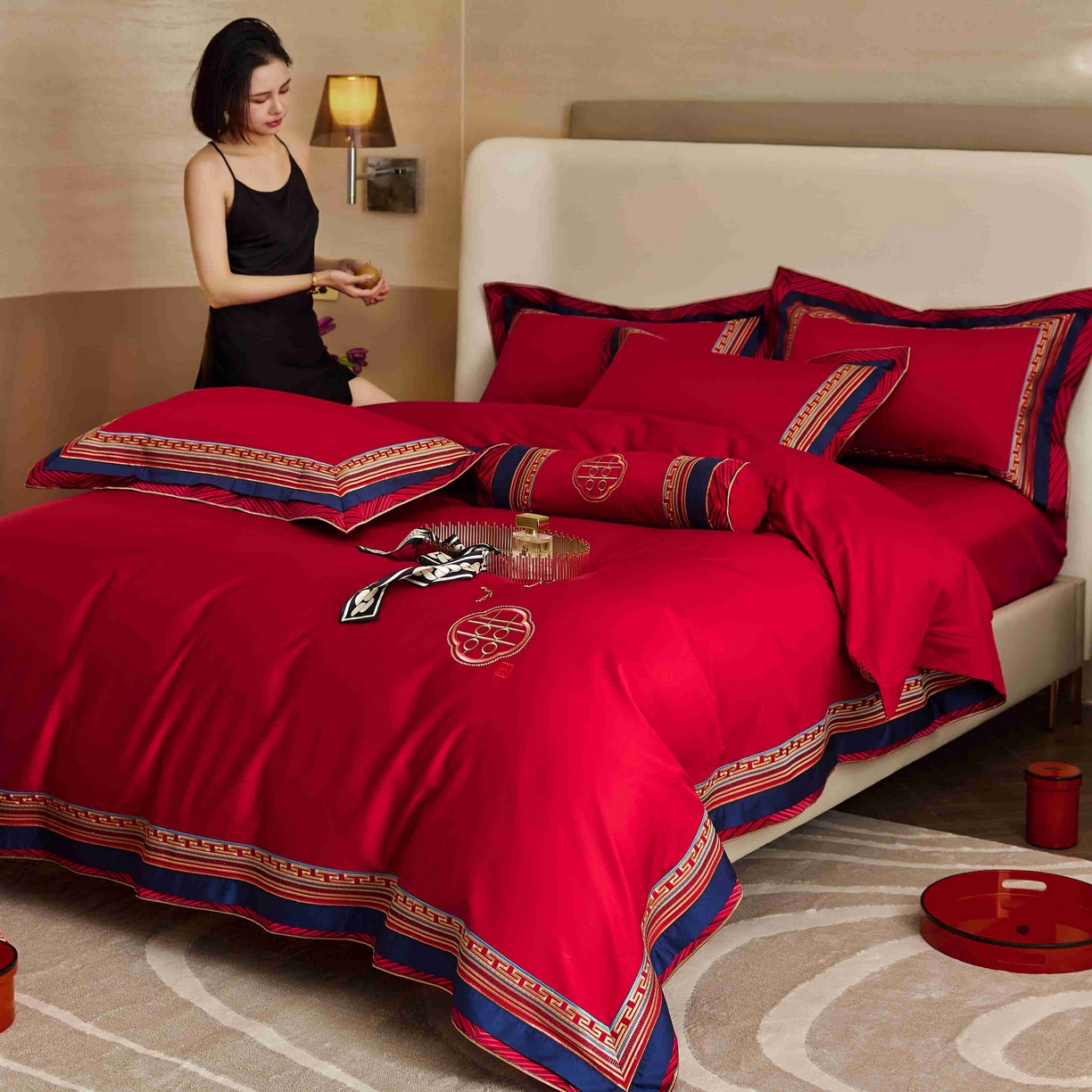 91家纺网 家纺一手货源 找家纺 涞澳家纺 2025新款婚庆款四件套 新禧双缘