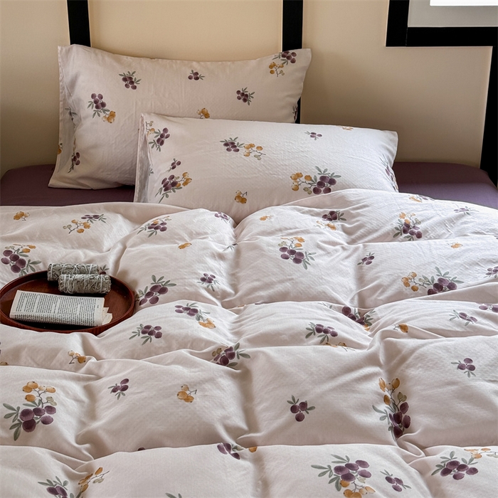 91家纺网 家纺一手货源 找家纺 窝米 2025春季新品全棉双层纱油画风花卉四件套系列（梦境花园、花研巧语） 枇杷园