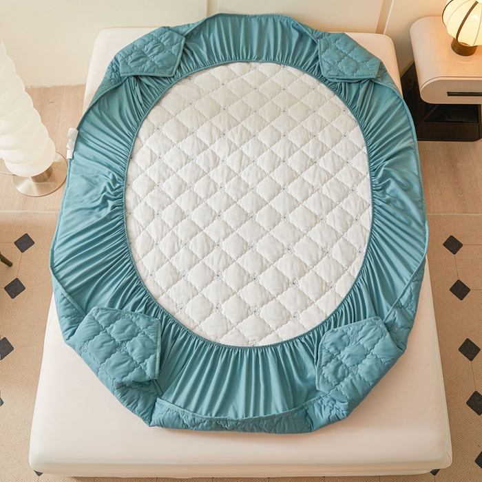 91家纺网 家纺一手货源 找家纺 怡源梦 2025新款蝶恋系列亲肤棉夹棉床笠 蓝色