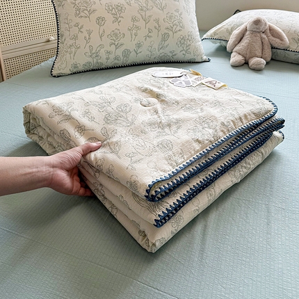 星巴k家纺 2025新款春夏云感双层纱A类母婴级三角针夏被贝壳边夏凉被贝壳绣【可提供买家秀】 贝壳绣-海像森林